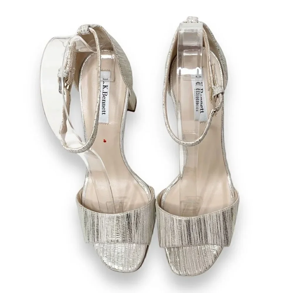 L. K. Bennett Helena Lizard-Effect Metallic Sandals Cre-Metallic Cream Size 37